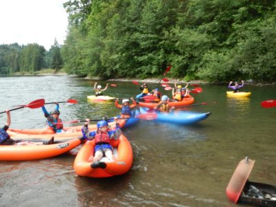 Summer Camp kids kayaking on the Clackamas